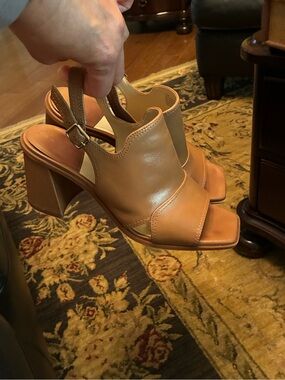 Alex Marie Beautiful Tan Leather Block Heel Slingbacks